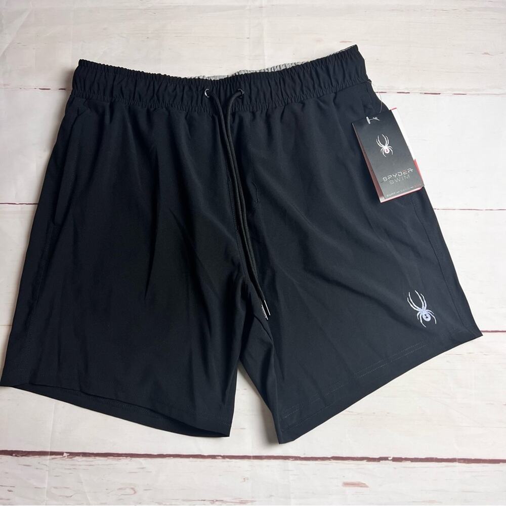Spyder Men’s Black Logo Drawstring Swim Shorts With Back Pocket Sz L